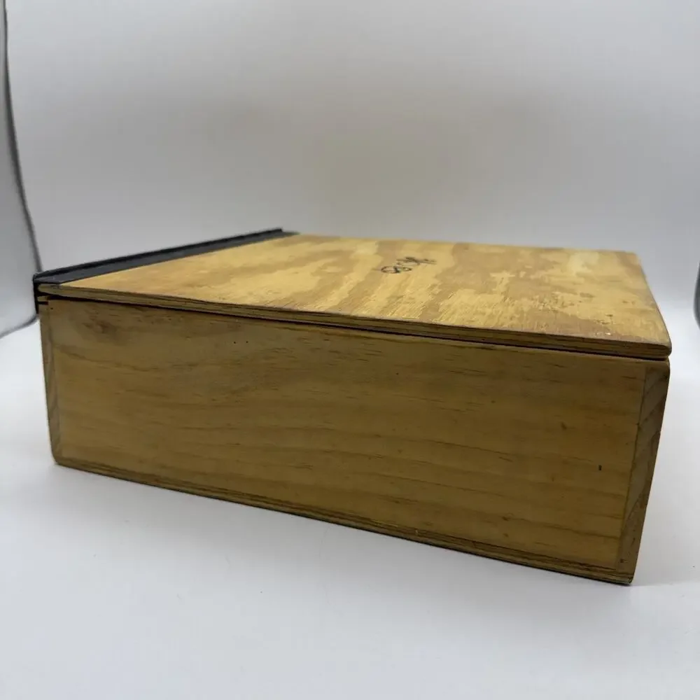 Homemade Vintage Hinged Wooden Pie Box Signed, Burned Wood Initials - Date?